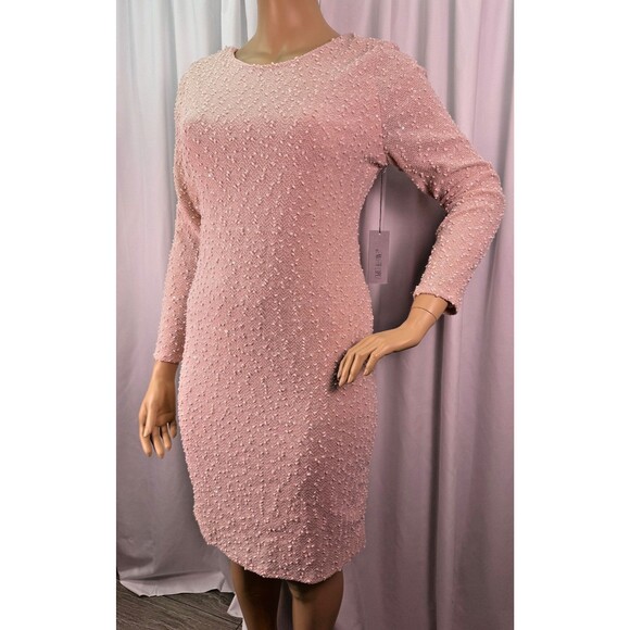 Jennifer Lopez XXL Pink Textured Sequin Sheath Dress Long Sleeve Party Cocktail - Picture 5 of 16